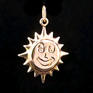 10K Real Gold Hollow Smiling Sun Pendant/Charm with Box Chain