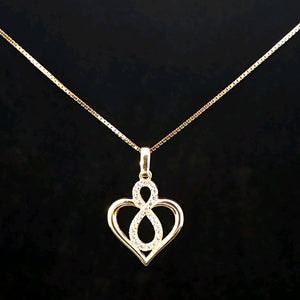 10K Real Gold Infinity Heart Pendant/ Charm With Box Chain