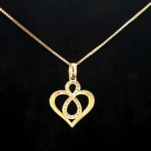 10K Real Gold Infinity Heart Pendant/ Charm With Box Chain