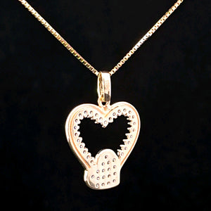 10K Real Gold Elegant Double Heart Pendant/ Charm With Box Chain