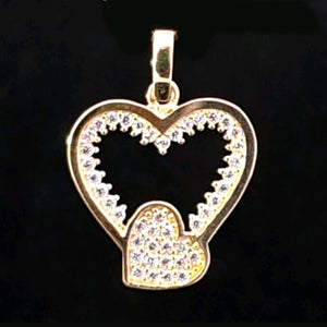 10K Real Gold Elegant Double Heart Pendant/ Charm With Box Chain