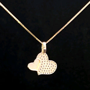 10K Real Gold Double Plain Heart Pendant/Charm With Box Chain