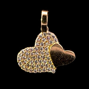 10K Real Gold Double Plain Heart Pendant/Charm With Box Chain