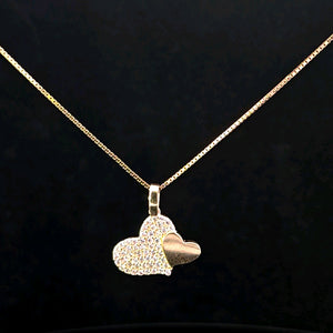 10K Real Gold Double Plain Heart Pendant/Charm With Box Chain