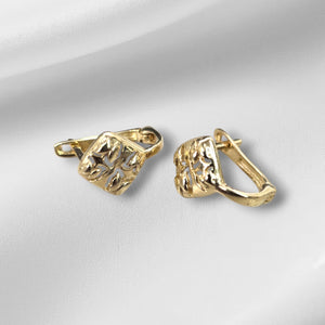 10K Real Gold Small Square Earrings With French Clip