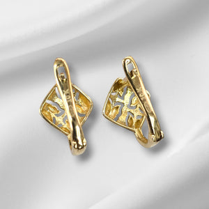 10K Real Gold Small Square Earrings With French Clip