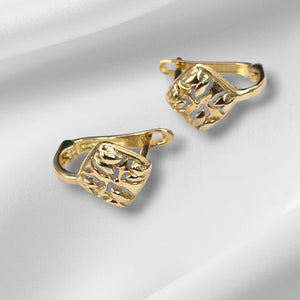 10K Real Gold Small Square Earrings With French Clip