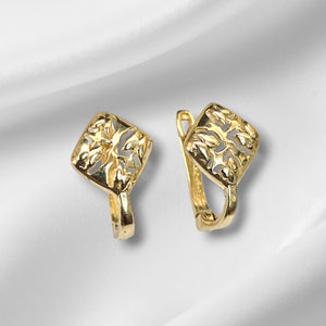 10K Real Gold Small Square Earrings With French Clip