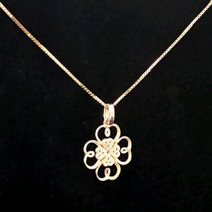 10K Real Gold Flower Heart Pendant/Charm With Box Chain