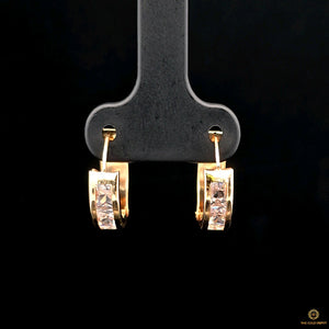 10K Real Gold Tri Color Triangle Pattern With Backside CZ Hoop Earrings