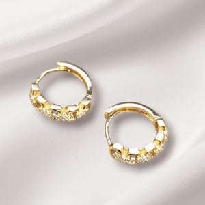 10K Real Gold Link Design CZ Hoop Earrings