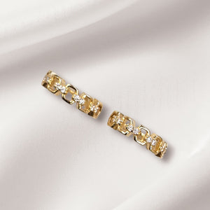 10K Real Gold Link Design CZ Hoop Earrings