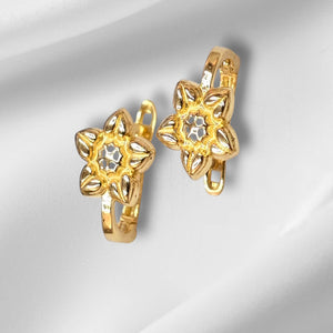 10K Real Gold Flower Design Small Earrings With French Clip