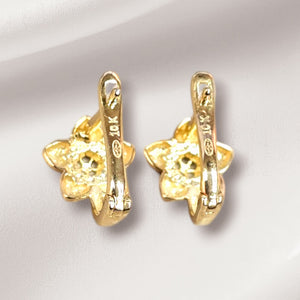 10K Real Gold Flower Design Small Earrings With French Clip