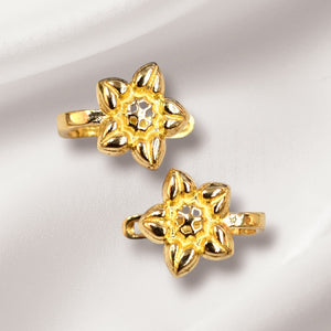 10K Real Gold Flower Design Small Earrings With French Clip