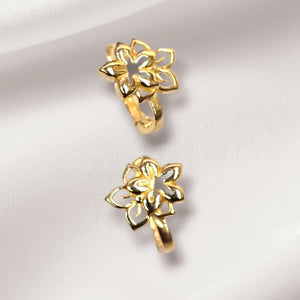 10K Real Gold Double Flower Pattern Small Earrings With French Clip