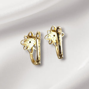 10K Real Gold Hollow Flower Design Small Earrings With French clip