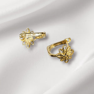 10K Real Gold Hollow Flower Design Small Earrings With French clip