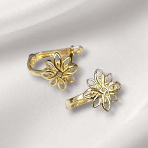 10K Real Gold Hollow Flower Design Small Earrings With French clip