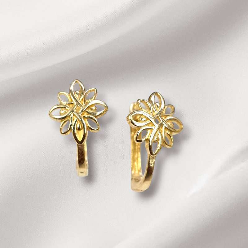 10K Real Gold Hollow Flower Design Small Earrings With French clip