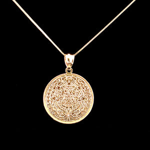 10K Real Gold Mexican Aztec Calendar Pendant/Charm With Box chain