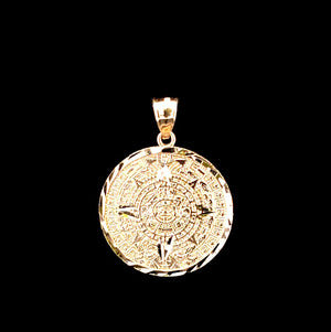 10K Real Gold Mexican Aztec Calendar Pendant/Charm With Box chain