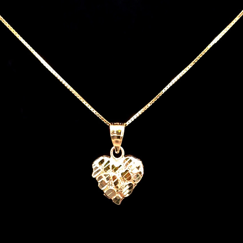 10K Real Gold Heart Nugget Charm/ Pendant With Box Chain