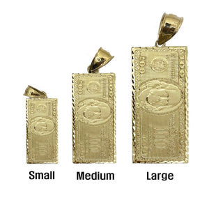 10K Real Gold Medium Hundred (100) Dollar Bill Charm With Rope Chain