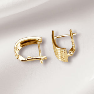 10K Real Gold Square Pattern Earrings With French Clip