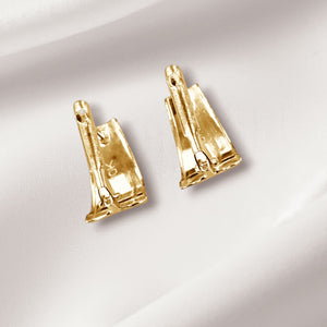 10K Real Gold Square Pattern Earrings With French Clip