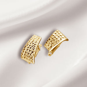 10K Real Gold Square Pattern Earrings With French Clip