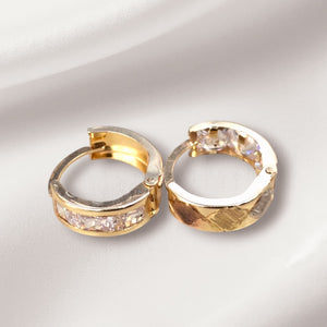 10K Real Gold Tri Color Triangle Pattern With Backside CZ Hoop Earrings