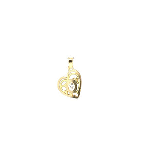 10K Solid Real Yellow Gold Filigree Heart with Cz Inside Pendant Charm with Box Chain