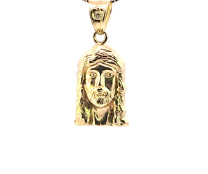 10K Solid Real Yellow Gold Jesus Face Pendant Charm (1inch) with Box Chain