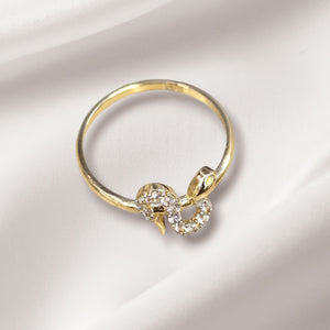 10K Real Gold CZ Studded Snake Ring (Size 7)