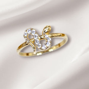 10K Real Gold CZ Studded Snake Ring (Size 7)