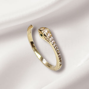 10K Real Gold Snake Ring With Green CZ