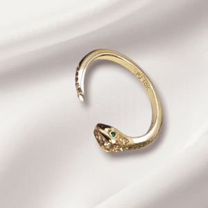 10K Real Gold Snake Ring With Green CZ