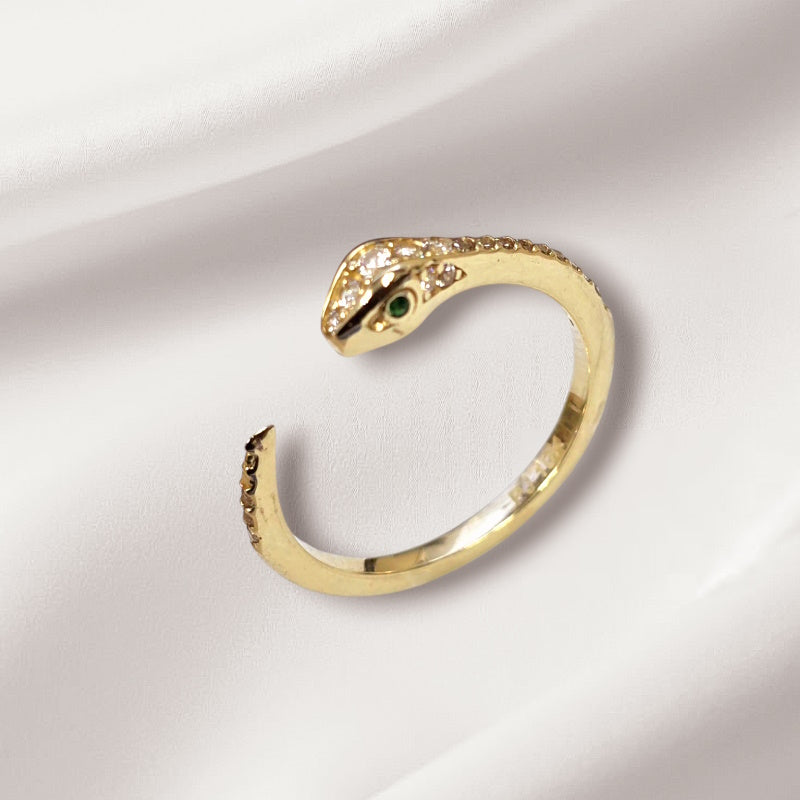 10K Real Gold Snake Ring With Green CZ