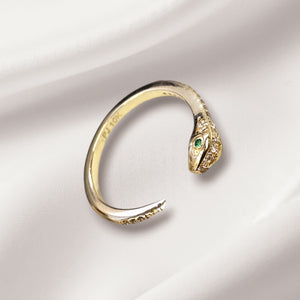 10K Real Gold Snake Ring With Green CZ