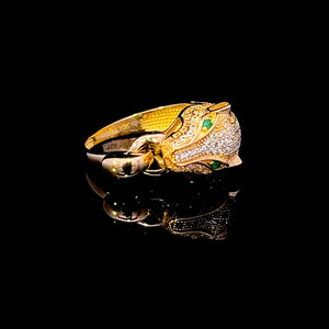 10K Real Gold Panther Ring With Green CZ Eyes (Size 7.5)