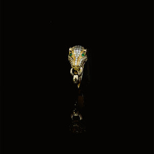 10K Real Gold Panther Ring With Green CZ Eyes (Size 7.5)