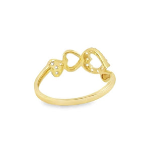 10K Real Gold Three Heart Ring (Size 8.5)