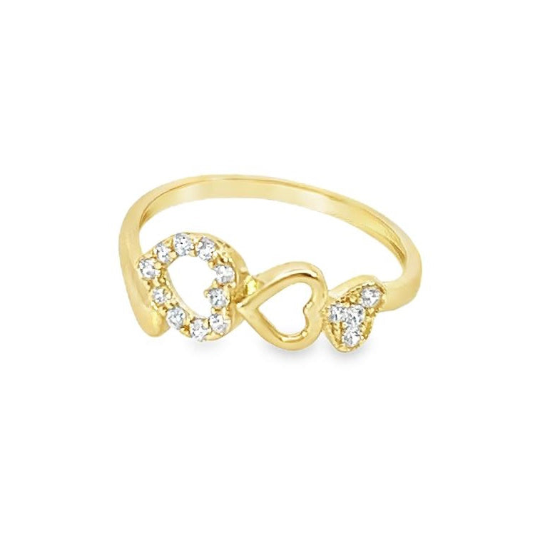 10K Real Gold Three Heart Ring (Size 8.5)