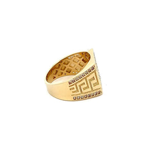 10K Real Gold Front CZ Greek Key Men's Ring (Size 10)