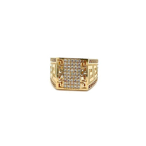 10K Real Gold Front CZ Greek Key Men's Ring (Size 10)