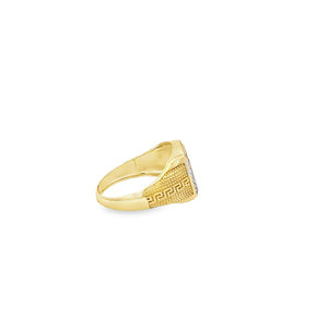 10K Real Gold Square Design CZ Greek Key Men's ring (Size 9.5)