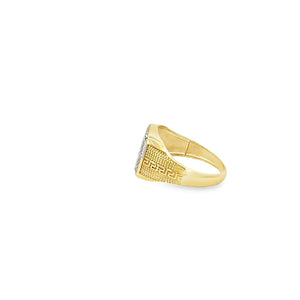 10K Real Gold Square Design CZ Greek Key Men's ring (Size 9.5)