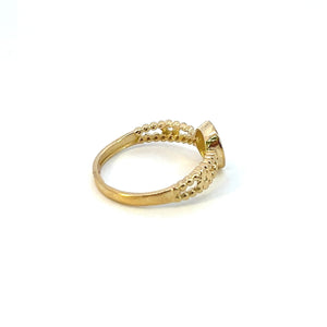 10K Real Gold Beaded Style Leaf Design CZ Ring (Size 7.5)