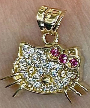 10K Real Gold CZ KITTY Charm with Box Chain & RING.